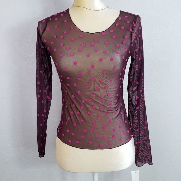 Bar lll Sheer Mesh Polka Top XXS Purple Pink - Picture 2 of 7